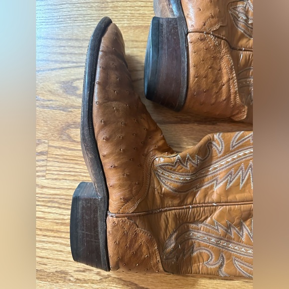 Ostrich Cowboy Boots Vintage USA Exotic Skin Leather Western Mens 10.5 D - Picture 8 of 10